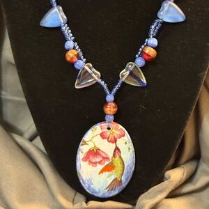 Vintage Artisan Glass Hummingbird Necklace